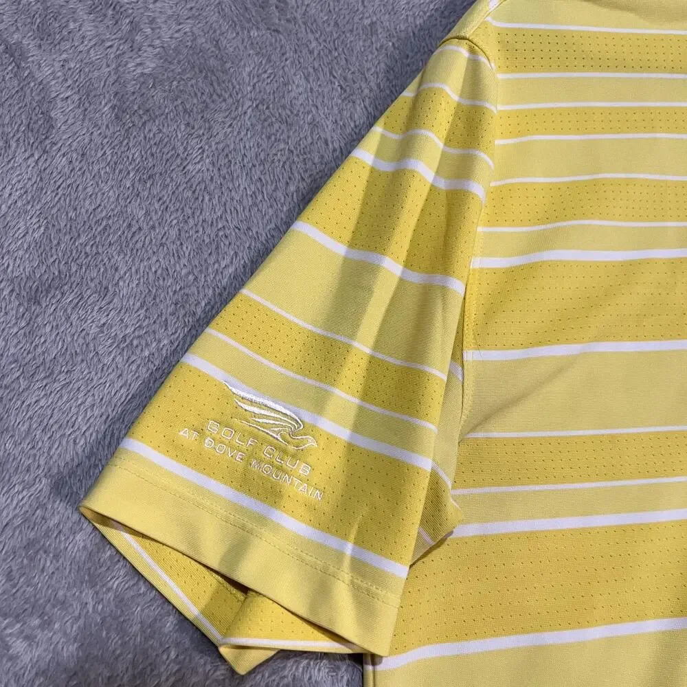Nike Golf Shirt Mens Large Yellow Stripe Dri-FIT Polo Accenture WGC Performance
